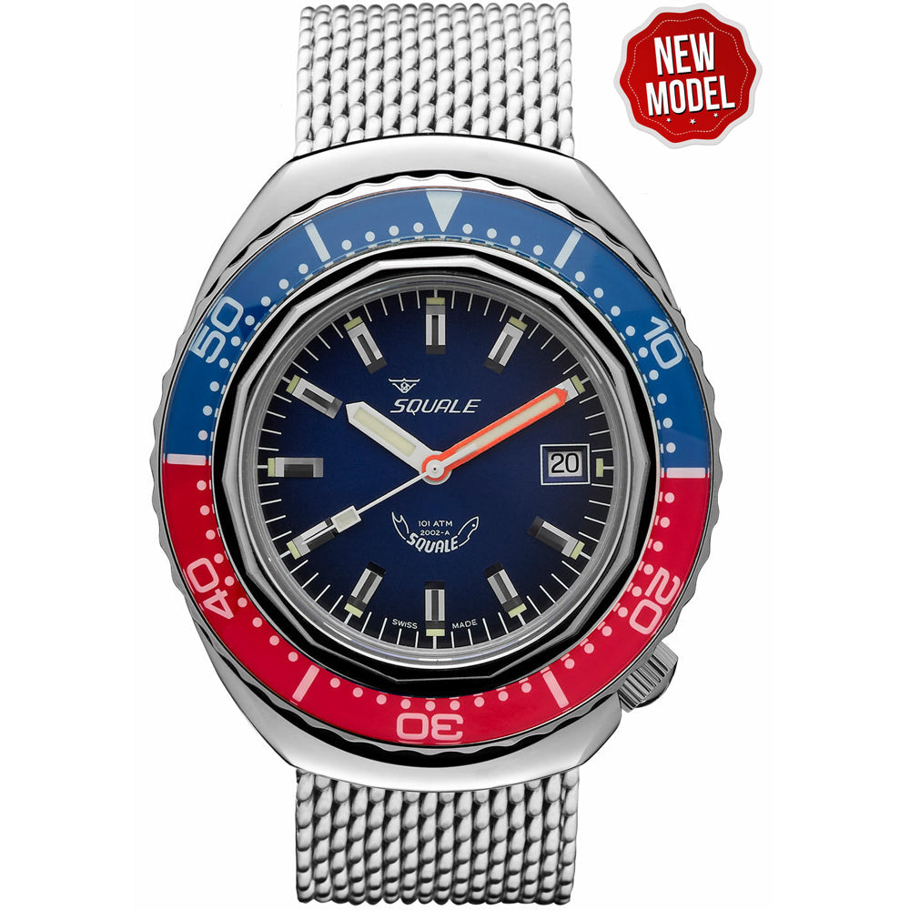 Squale 2002 Blue Red Sapphire Bezel, Squale ref 2002.SS.BLR.BL.ME22, product image 1