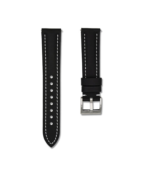 Tuxedo Black White Stitched Sailcloth Strap 19mm