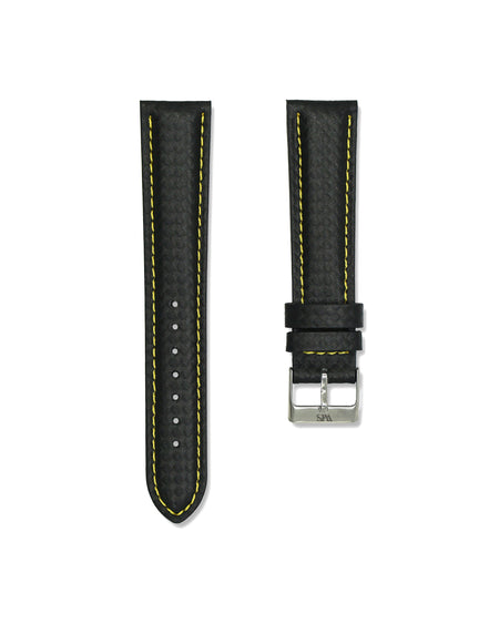 Carbon Fiber Yellow Stitched Leather Watch Strap 20mm