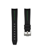 Tuxedo Black with Green Stripe Curved Rubber Strap 20mm