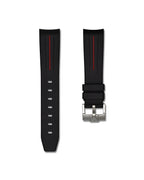 Tuxedo Black with Red Stripe Curved Rubber Strap 20mm