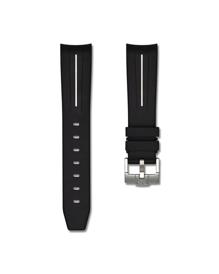 Tuxedo Black with White Stripe Curved Rubber Strap 20mm