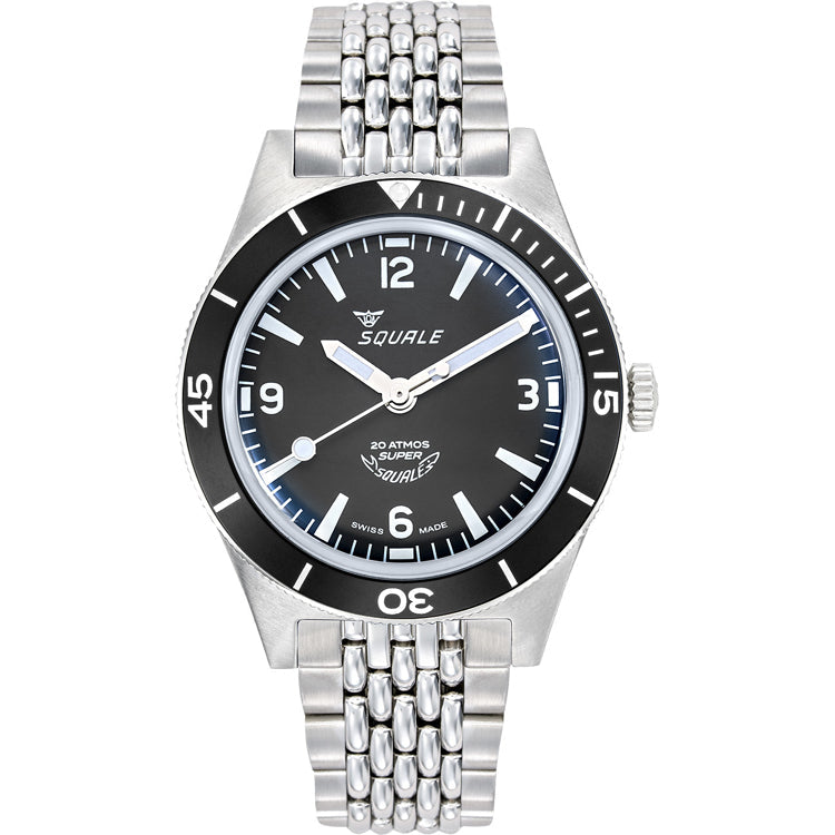 Squale Super-Squale Black Arabic Numerals Bracelet, Squale ref SUPERMBKBK.AC, product image 1