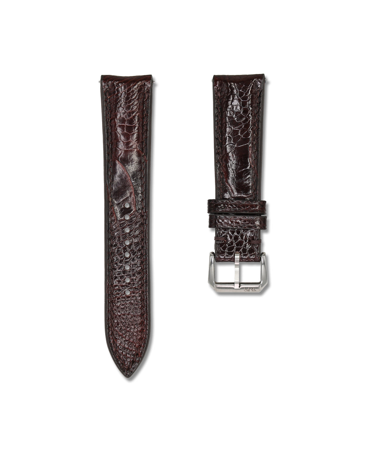 Chocolate Burgundy Brown Bespoke Ostrich Shin Leather Watch Strap 22mm