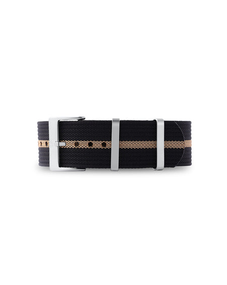 Black with Khaki Stripe Woven Nylon Strap 24mm
