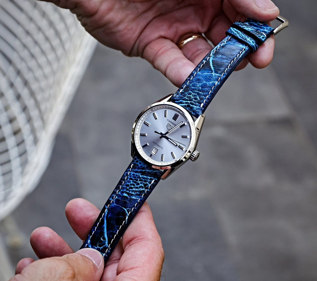 Breakers Blue Bespoke Ostrich Shin Leather Watch Strap 19mm