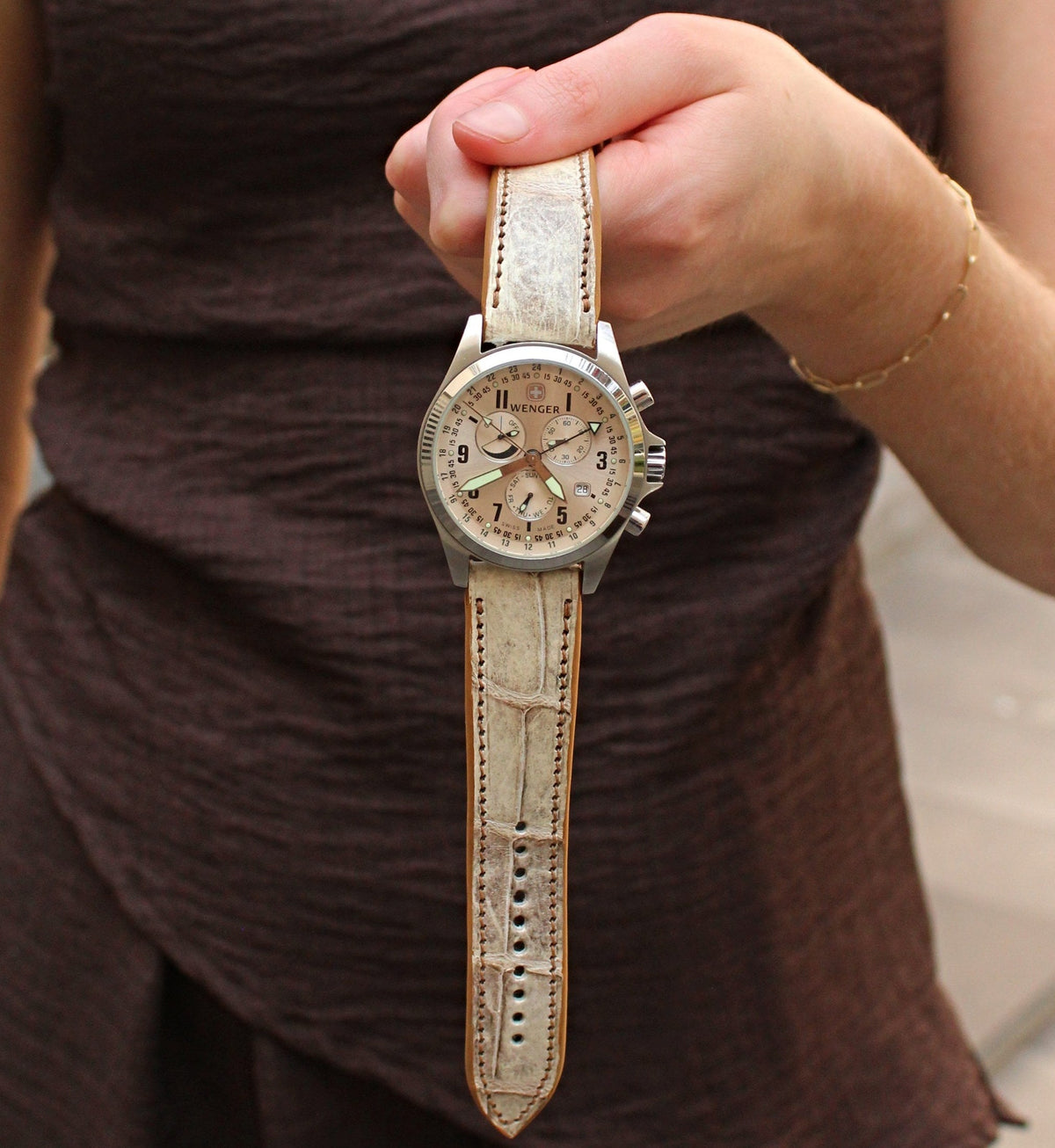 Desert Vein White Alligator Leather Watch Strap 24mm