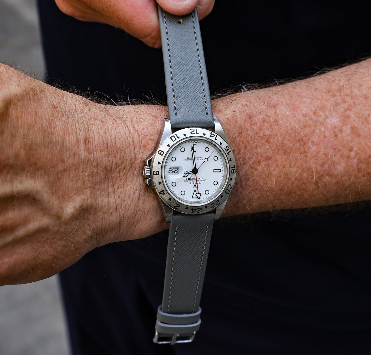 Slate Grey Saffiano Leather Watch Strap 22mm