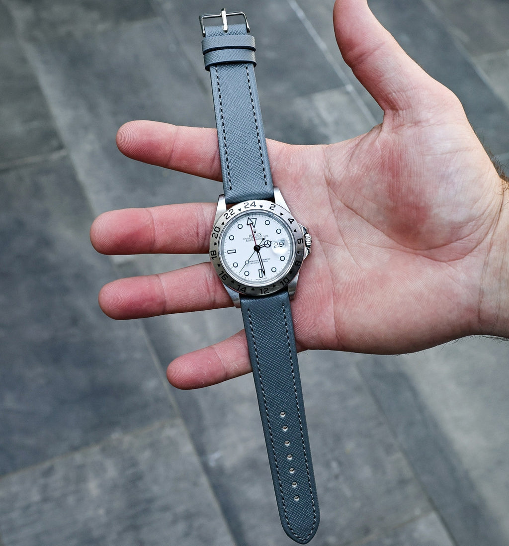 Slate Grey Saffiano Leather Watch Strap 18mm