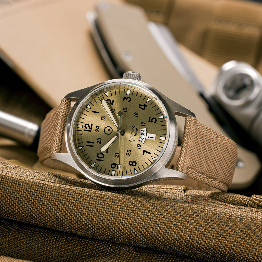 Islander Mitchel "DAY-T" Automatic Field Watch with Champagne Dial and Day-Date Display #ISL-188