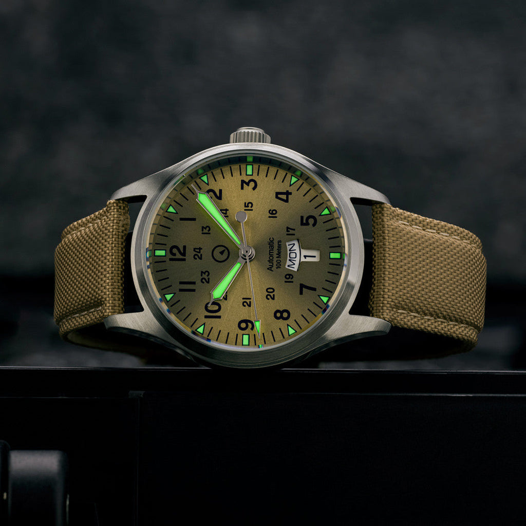 Islander Mitchel "DAY-T" Automatic Field Watch with Champagne Dial and Day-Date Display #ISL-188