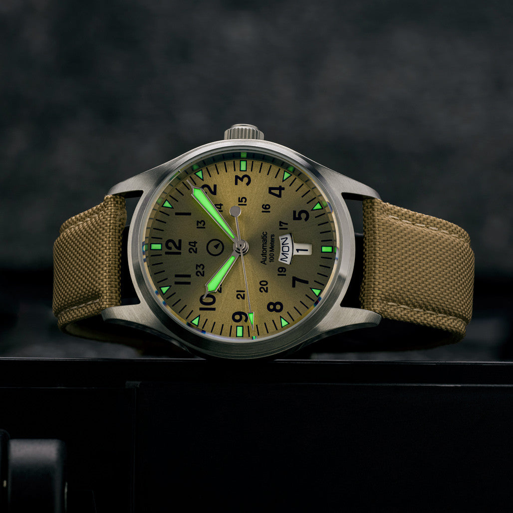 Islander Mitchel "DAY-T" Automatic Field Watch with Champagne Dial and Day-Date Display #ISL-188