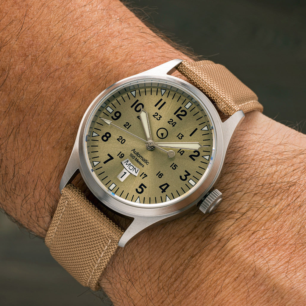 Islander Mitchel "DAY-T" Automatic Field Watch with Champagne Dial and Day-Date Display #ISL-188