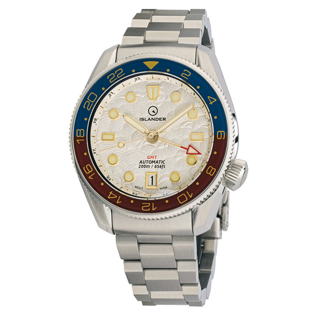 Islander JFK Automatic GMT Watch with White Cloud Dial and Pepsi Bezel ISL-206
