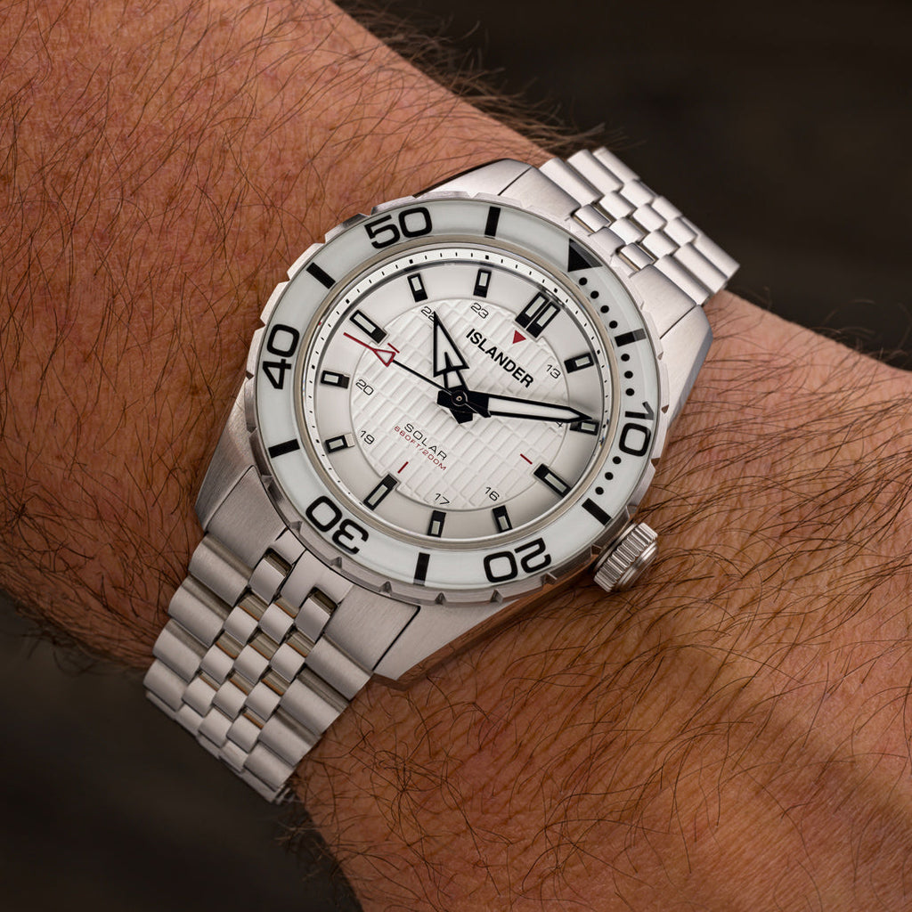 Islander Saltaire 38mm Solar Dive Watch with Pure White Dial #ISL-281