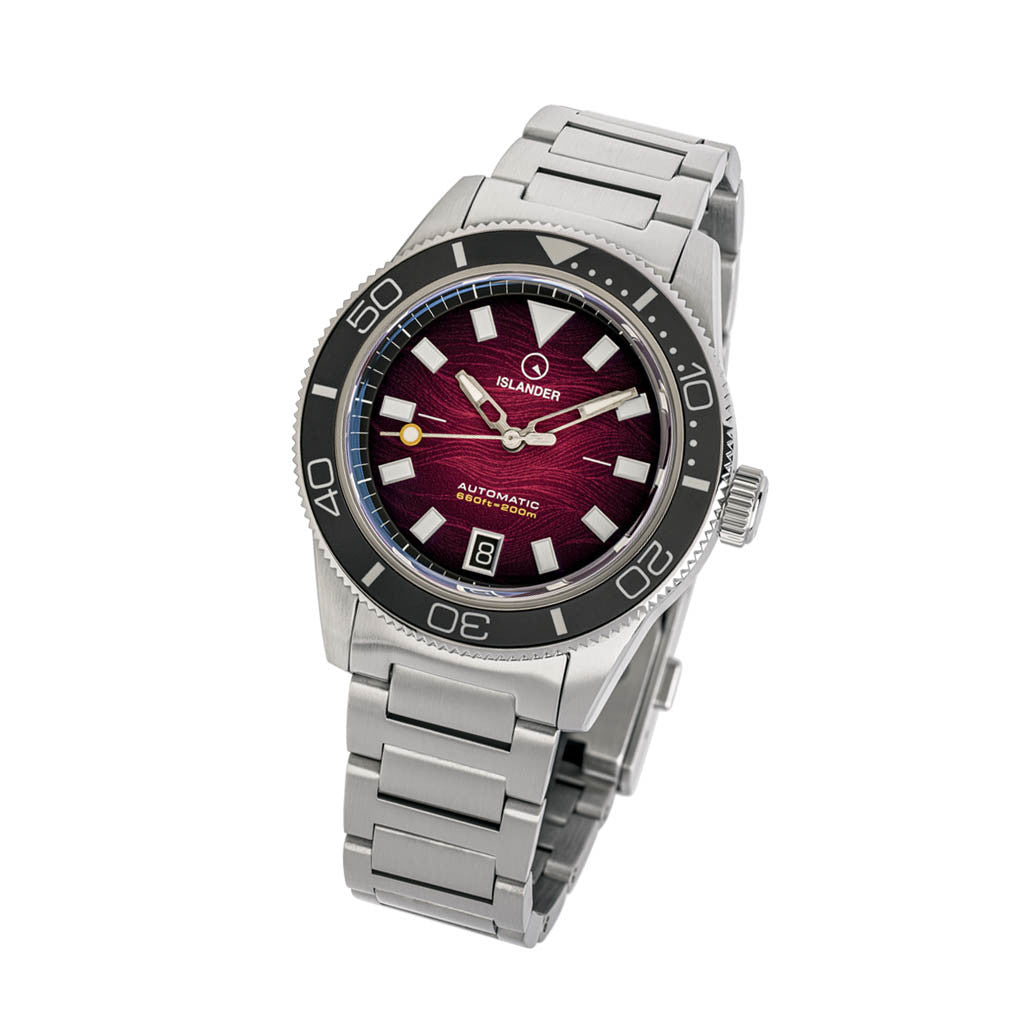 Islander Bayport Automatic Dive Watch with Maroon Wave Dial #ISL-310