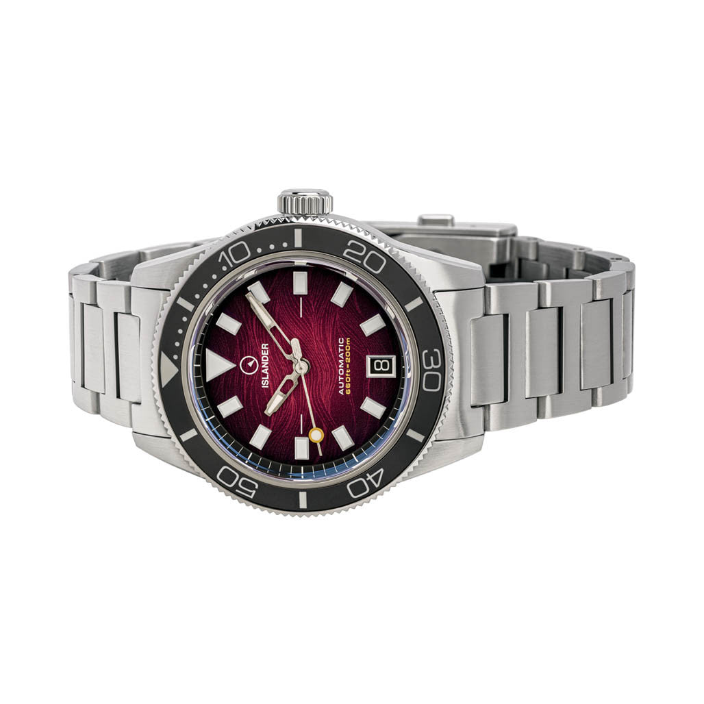 Islander Bayport Automatic Dive Watch with Maroon Wave Dial #ISL-310