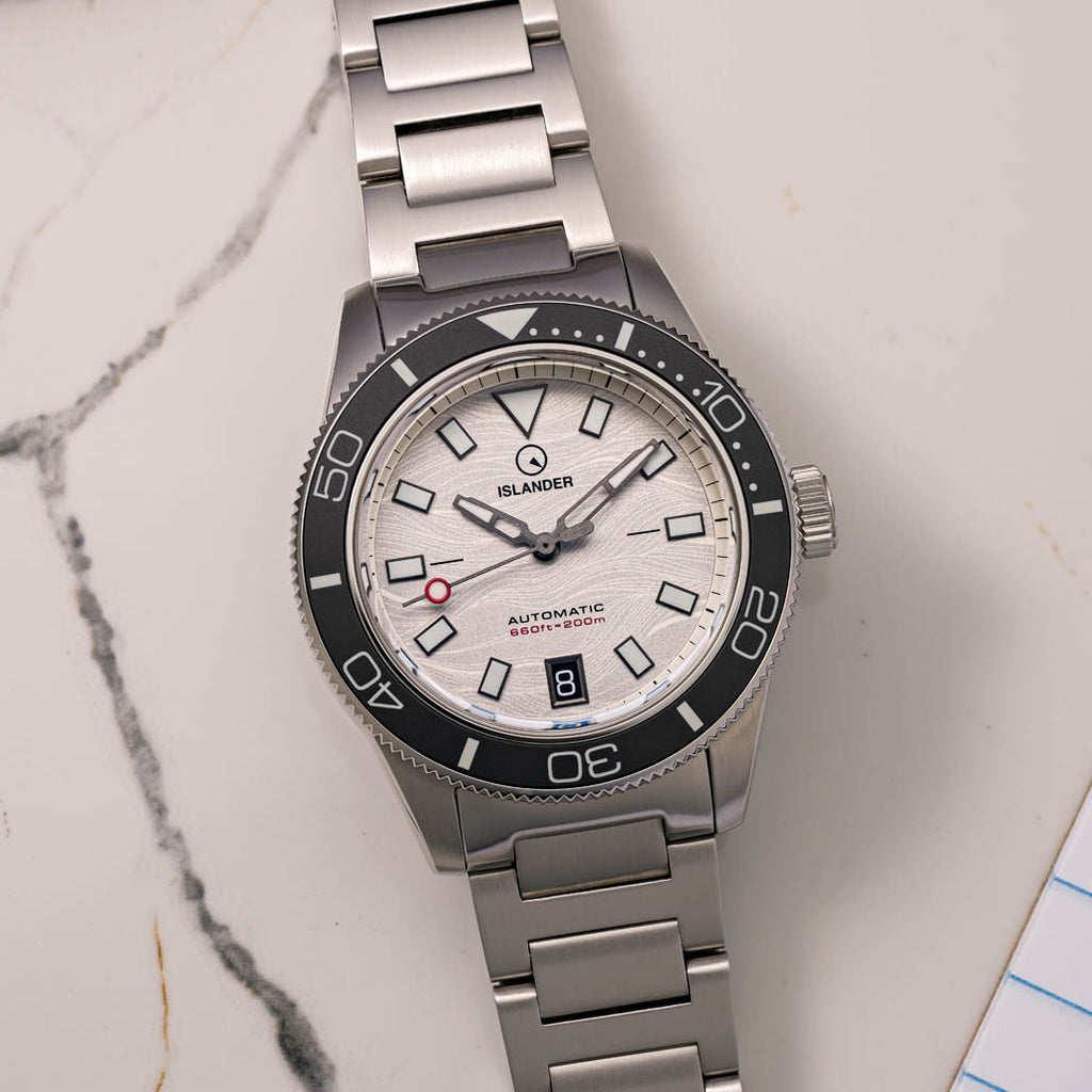 Islander Bayport Automatic Dive Watch with Silver-White Wave Dial #ISL-313