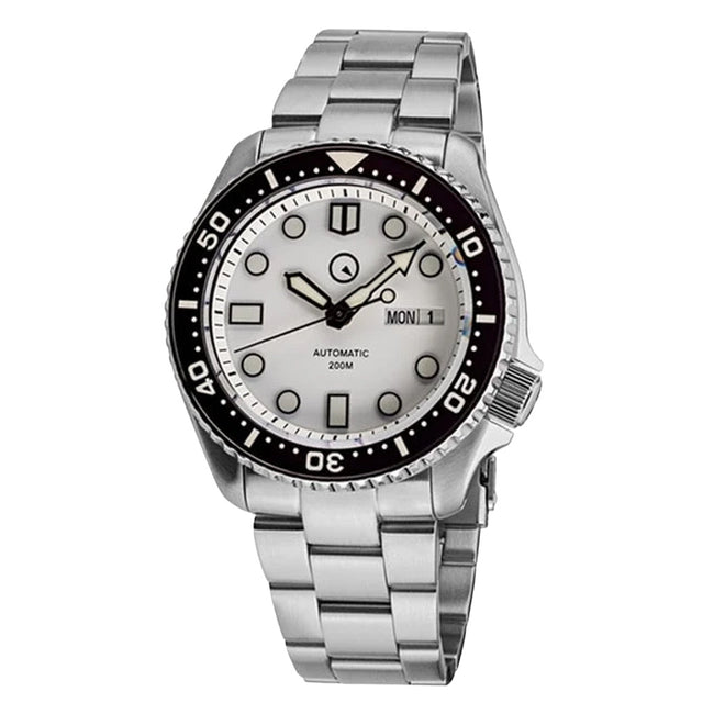 Islander White Dial Automatic Dive Watch with Solid-Link Bracelet, AR Sapphire Crystal, Luminous Ceramic Bezel Insert ISL-35
