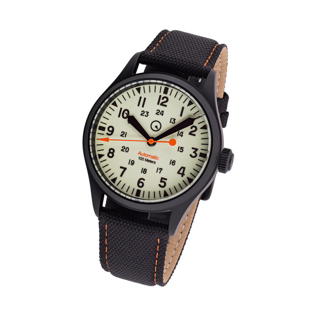 Islander Mitchel Black DLC Automatic Field Watch with Luminous Dial #ISL-83