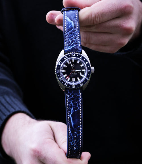 Breakers Blue Bespoke Ostrich Shin Leather Watch Strap 24mm