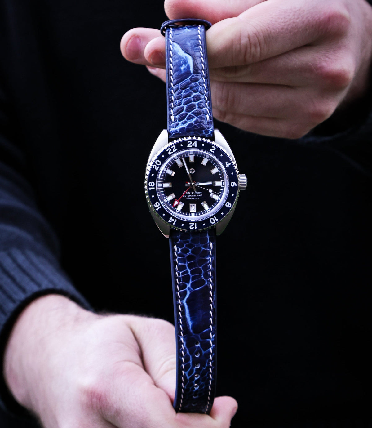 Breakers Blue Bespoke Ostrich Shin Leather Watch Strap 18mm