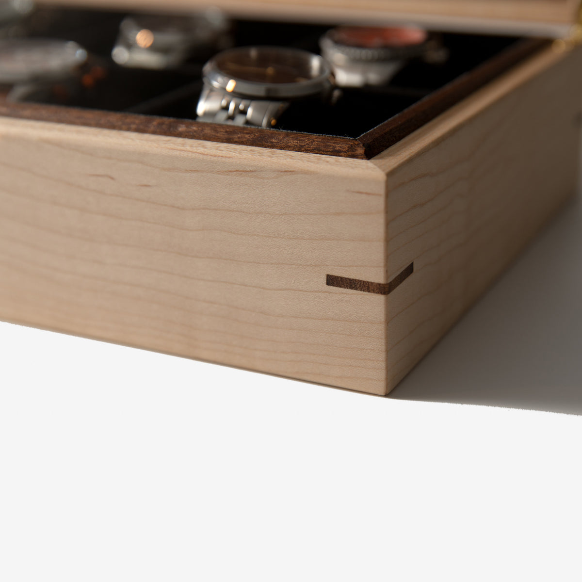 Curly Maple and Sapele Mahogany Watch Box - 8 Watch Compartments