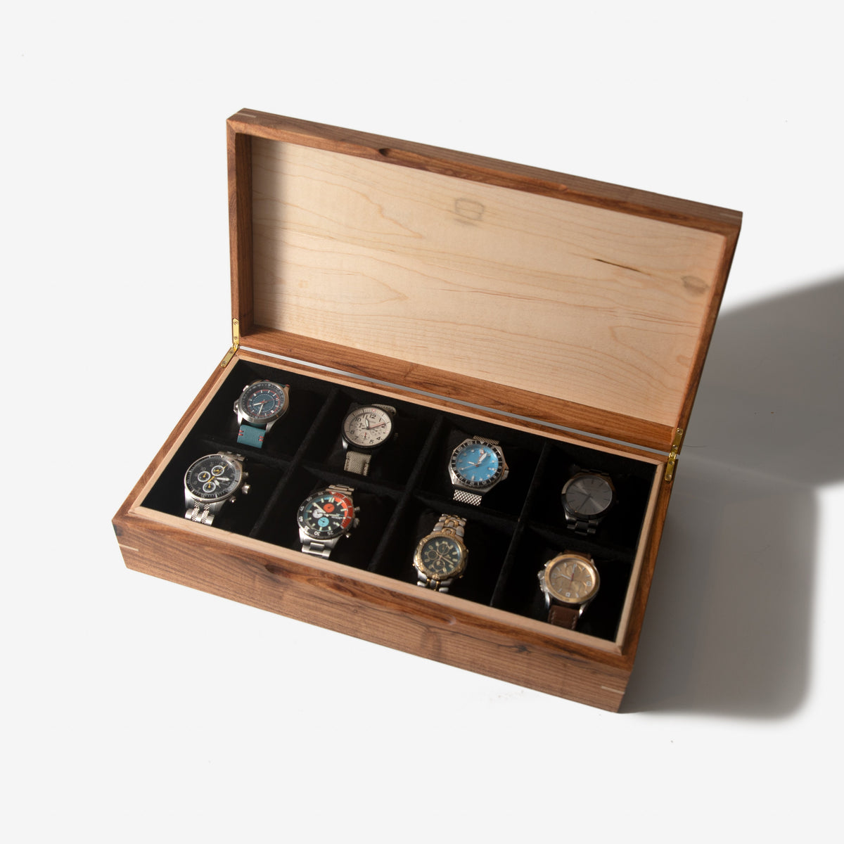 Desert Mesquite and Curly Maple Watch Box - 8 Watch Compartments