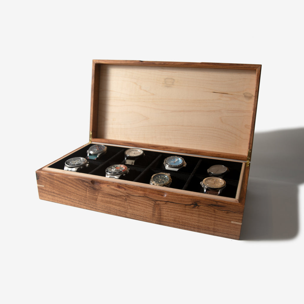 Desert Mesquite and Curly Maple Watch Box - 8 Watch Compartments