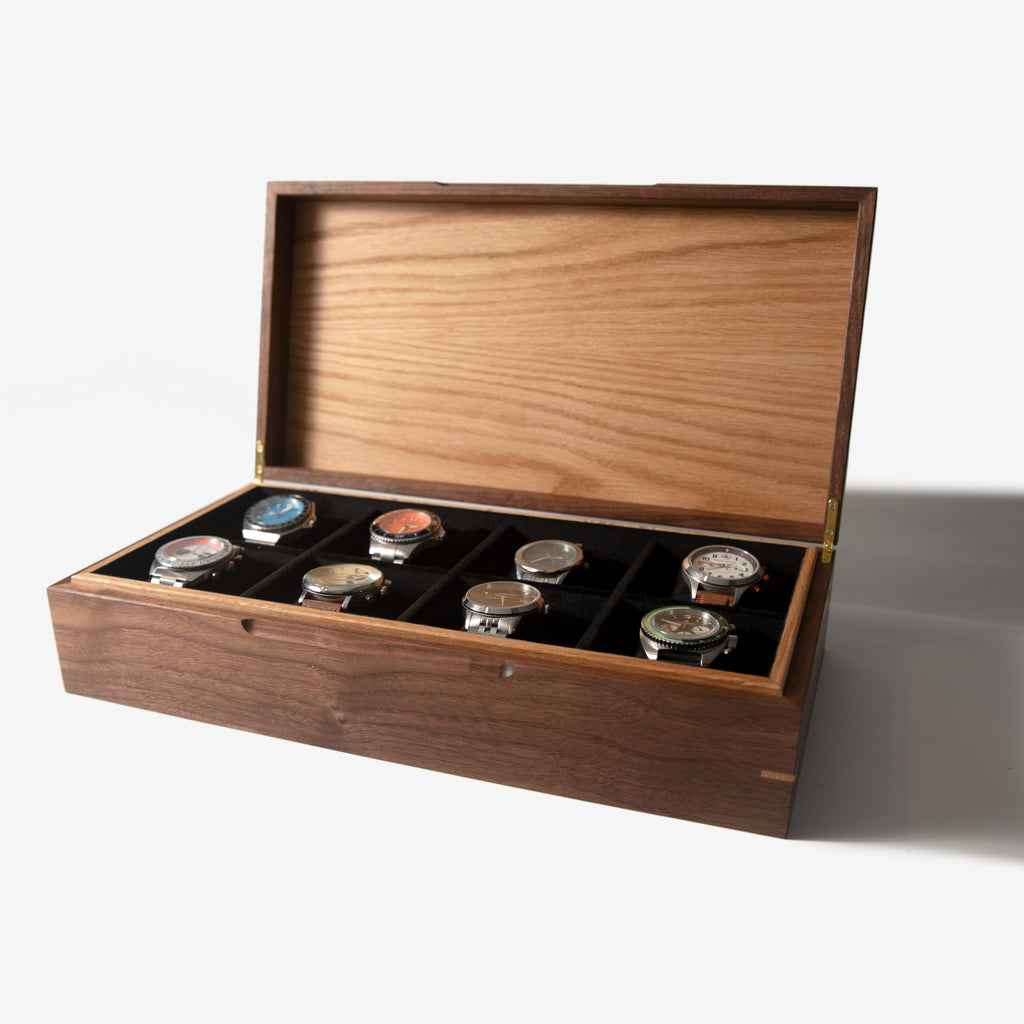Black Walnut and Oak Watch Box - 8 Watch Compartments