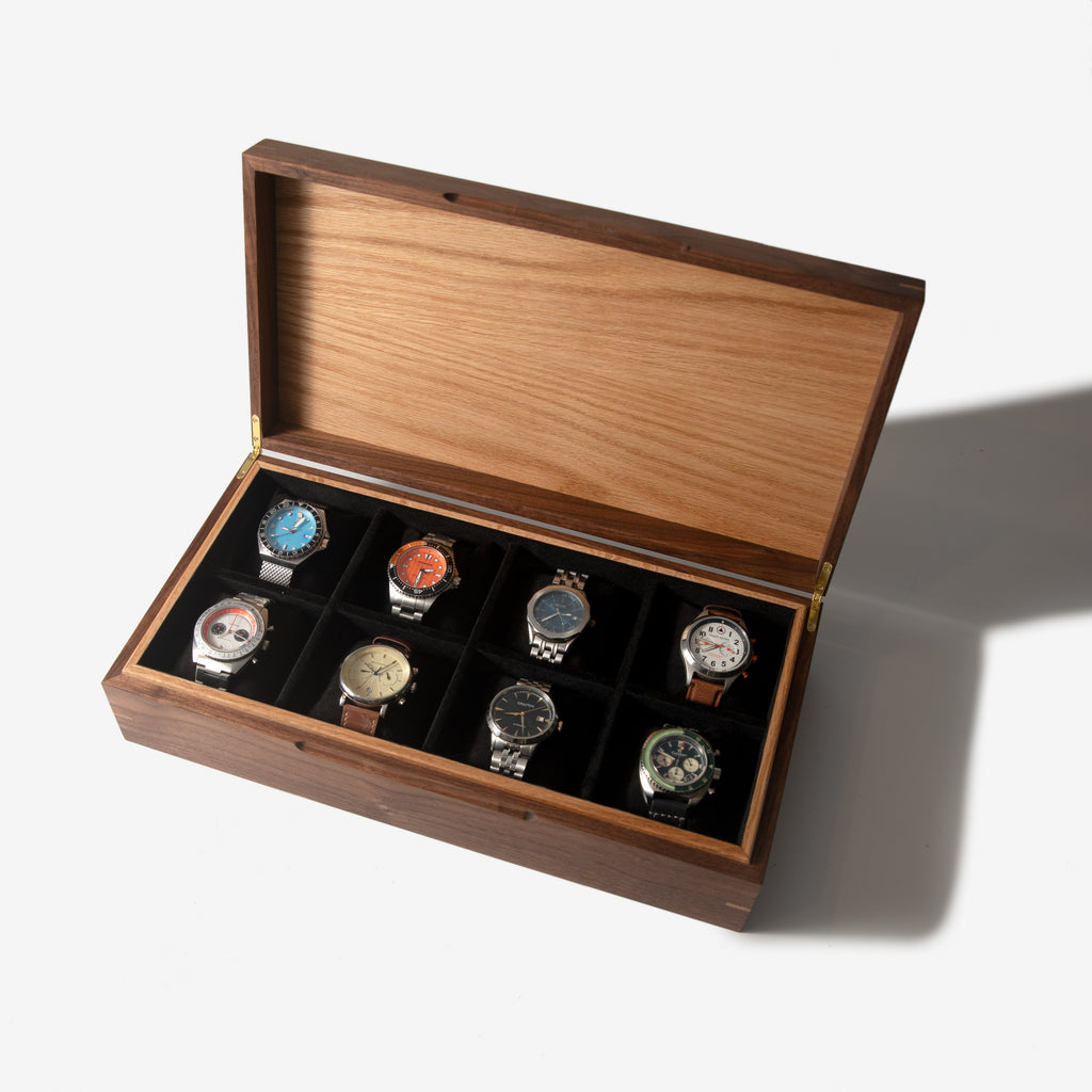 Black Walnut and Oak Watch Box - 8 Watch Compartments