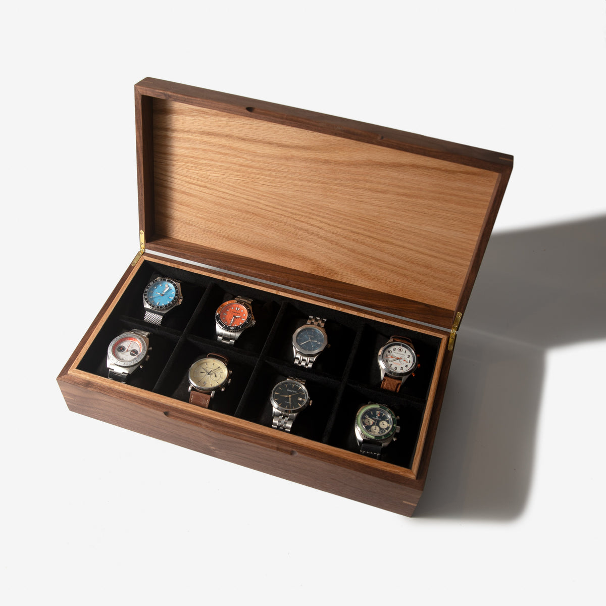 Black Walnut and Oak Watch Box - 8 Watch Compartments