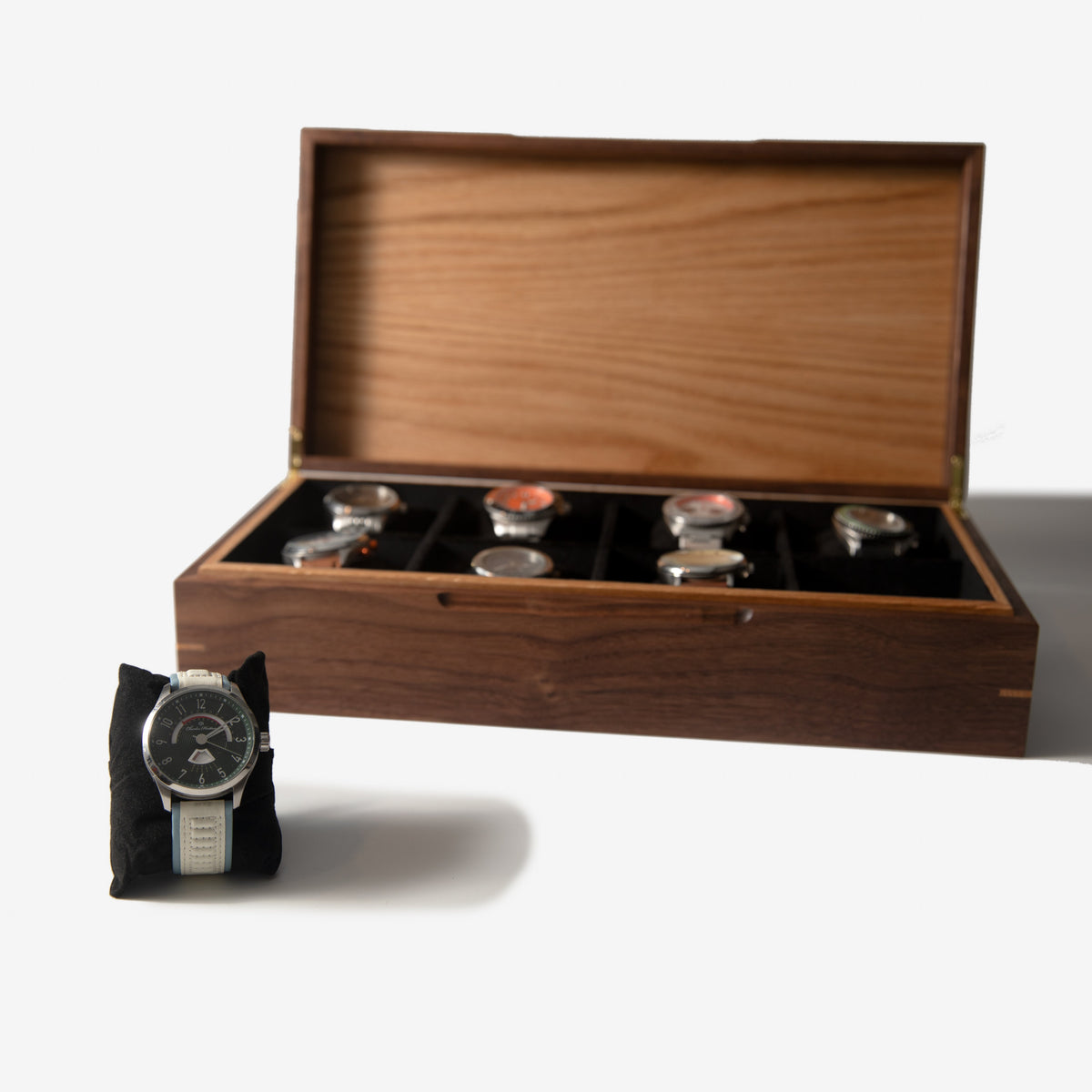 Black Walnut and Oak Watch Box - 8 Watch Compartments