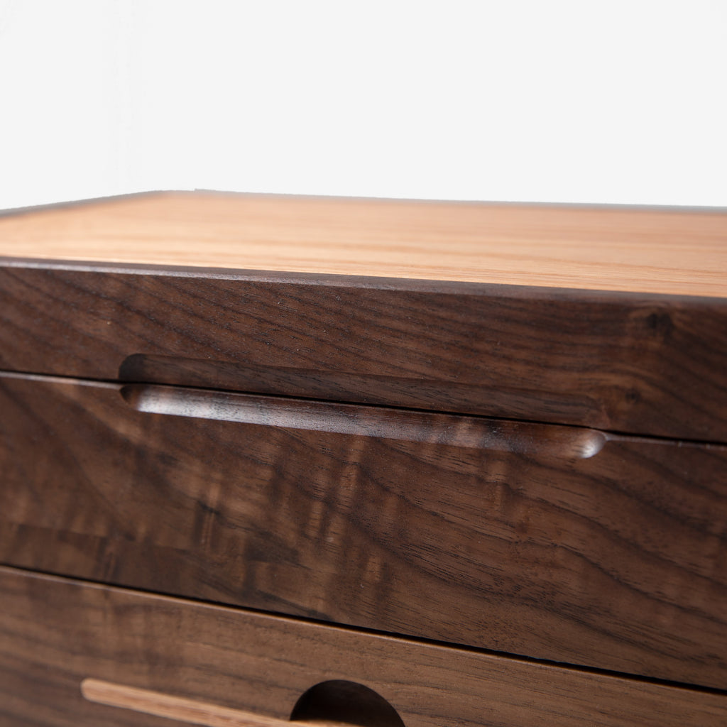 Black Walnut Watch Box with Oak Drawer - 12 to 16 Watch Compartments