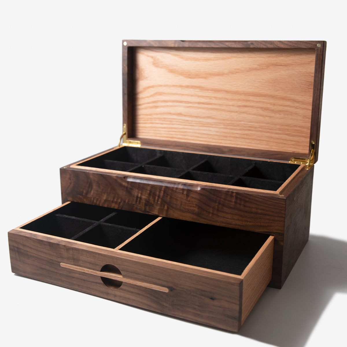 Black Walnut Watch Box with Oak Drawer - 12 to 16 Watch Compartments
