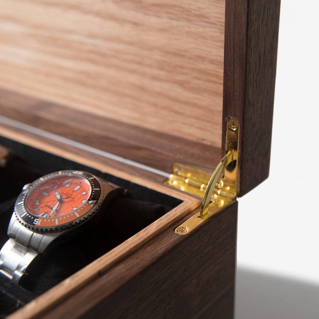 Black Walnut Watch Box with Oak Drawer - 12 to 16 Watch Compartments