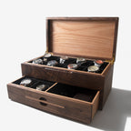 Black Walnut Watch Box with Oak Drawer - 12 to 16 Watch Compartments