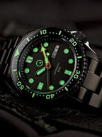 Islander Black Dial Automatic Dive Watch with DLC Case and Bracelet, AR Sapphire Crystal, and Luminous Ceramic Bezel Insert #ISL-34