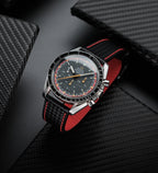 Carbon Fiber Red Stitched Leather Watch Strap 20mm