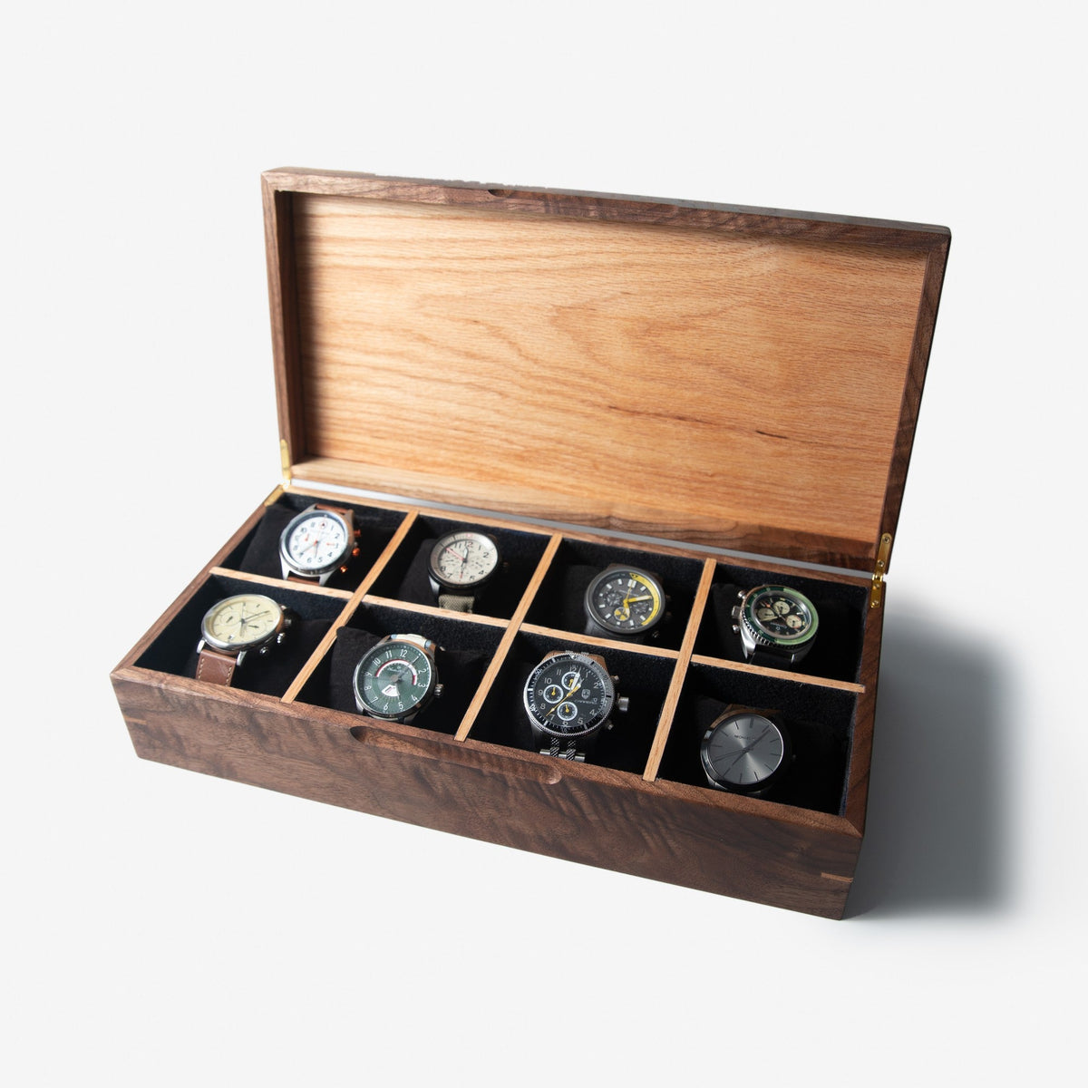 Black Walnut and Oak Watch Box - 8 Watch Compartments