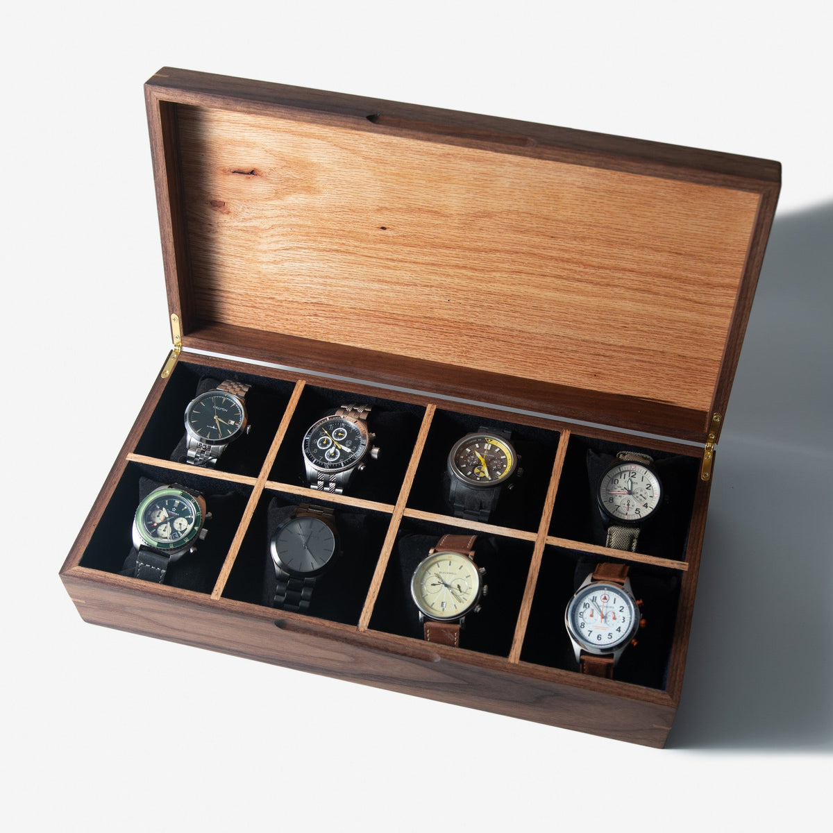 Black Walnut and Oak Watch Box - 8 Watch Compartments