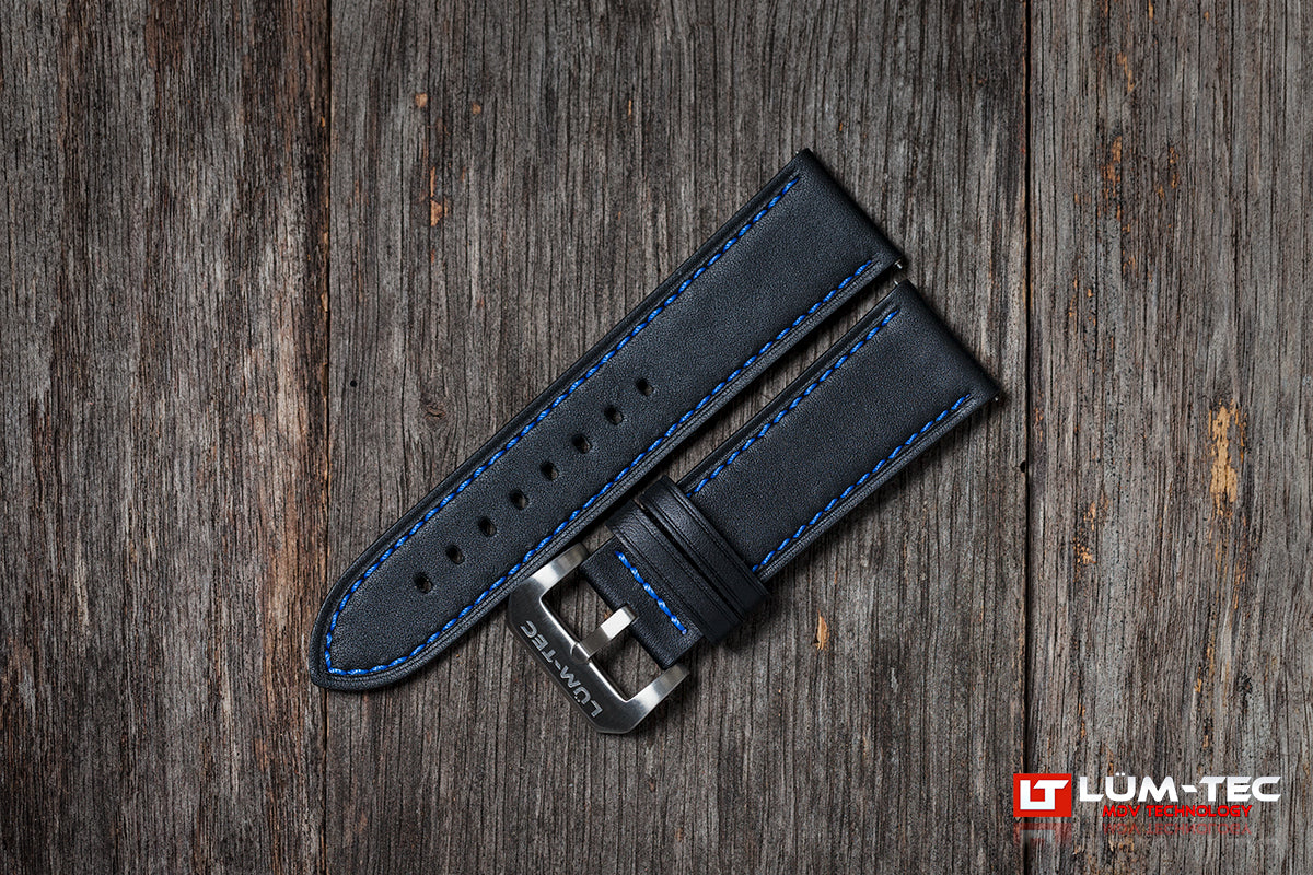 LÜM-TEC Black Leather with Blue Stitch 24mm