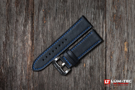 LÜM-TEC Black Leather with Blue Stitch 24mm