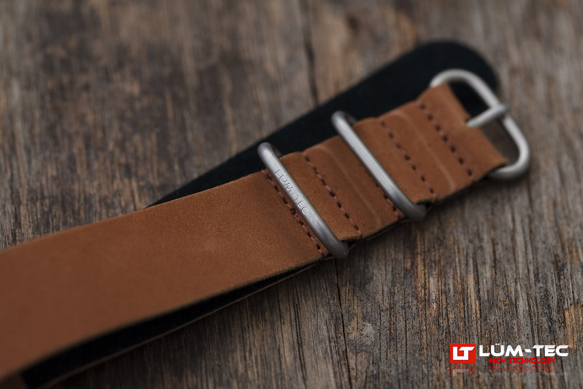 LÜM-TEC Brown Leather Military SS Strap 22mm and 24mm