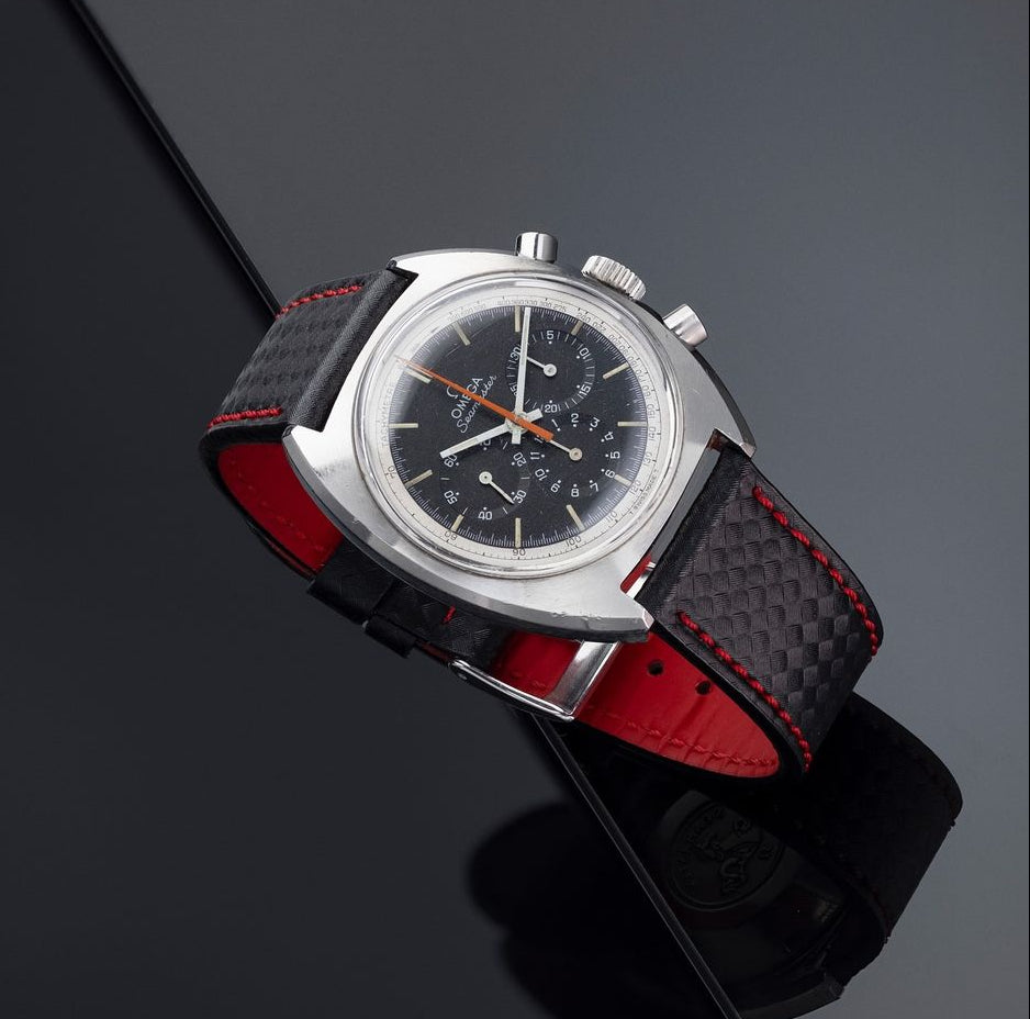 Carbon Fiber Red Stitched Leather Watch Strap 22mm