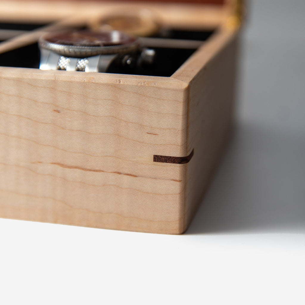 Curly Maple and Sapele Mahogany Watch Box - 8 Watch Compartments