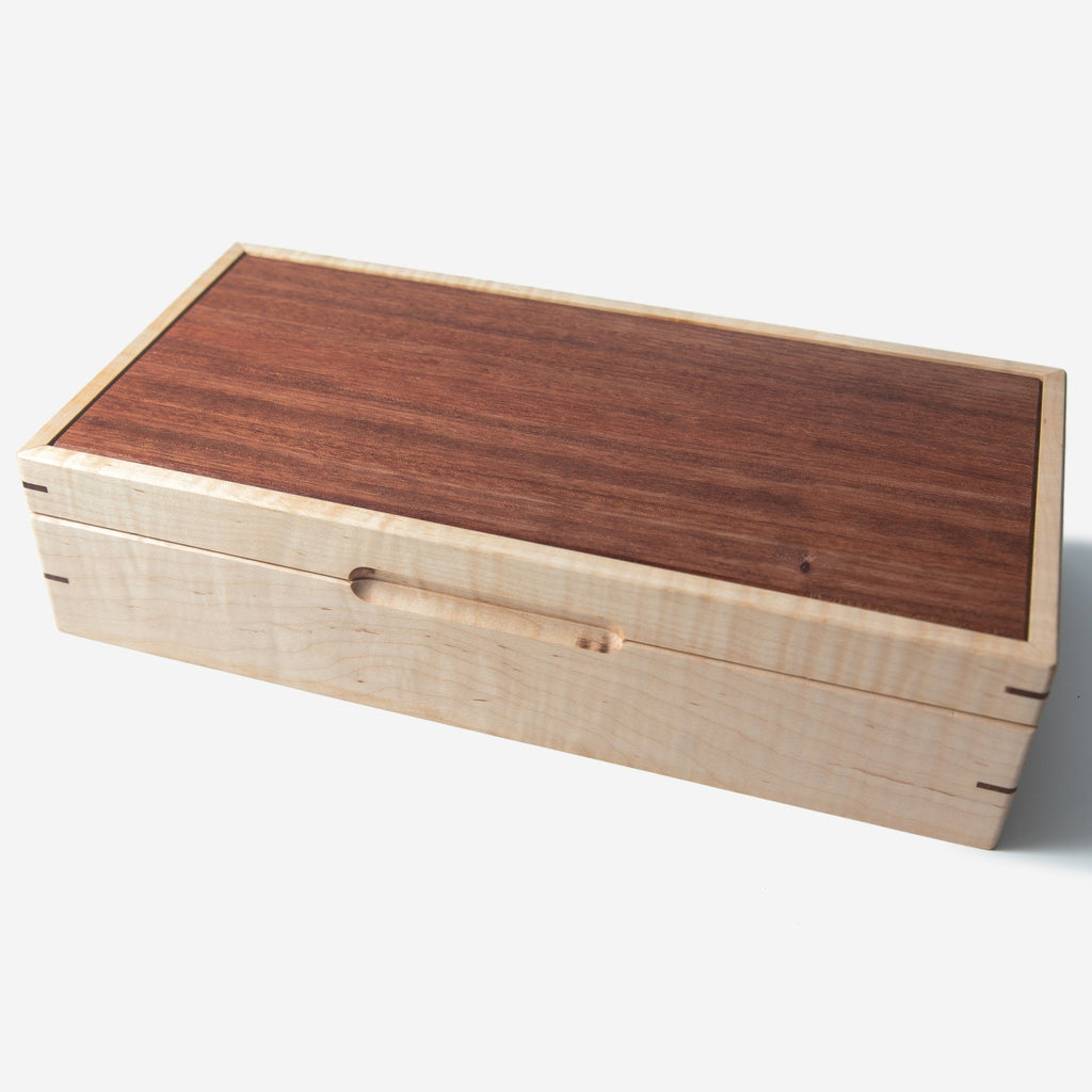 Curly Maple and Sapele Mahogany Watch Box - 8 Watch Compartments