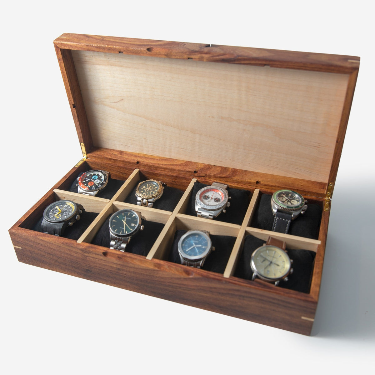 Desert Mesquite and Curly Maple Watch Box - 8 Watch Compartments