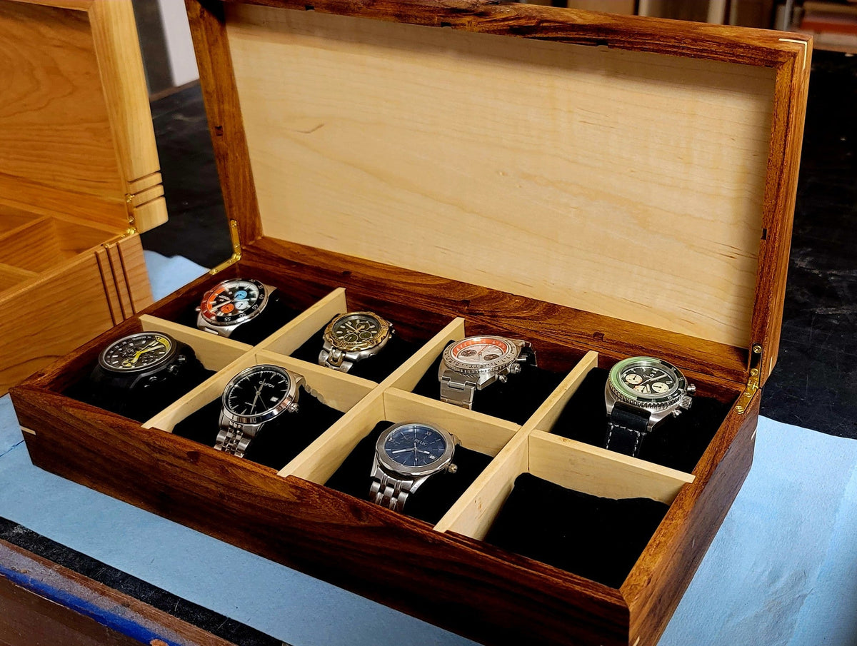 Desert Mesquite and Curly Maple Watch Box - 8 Watch Compartments