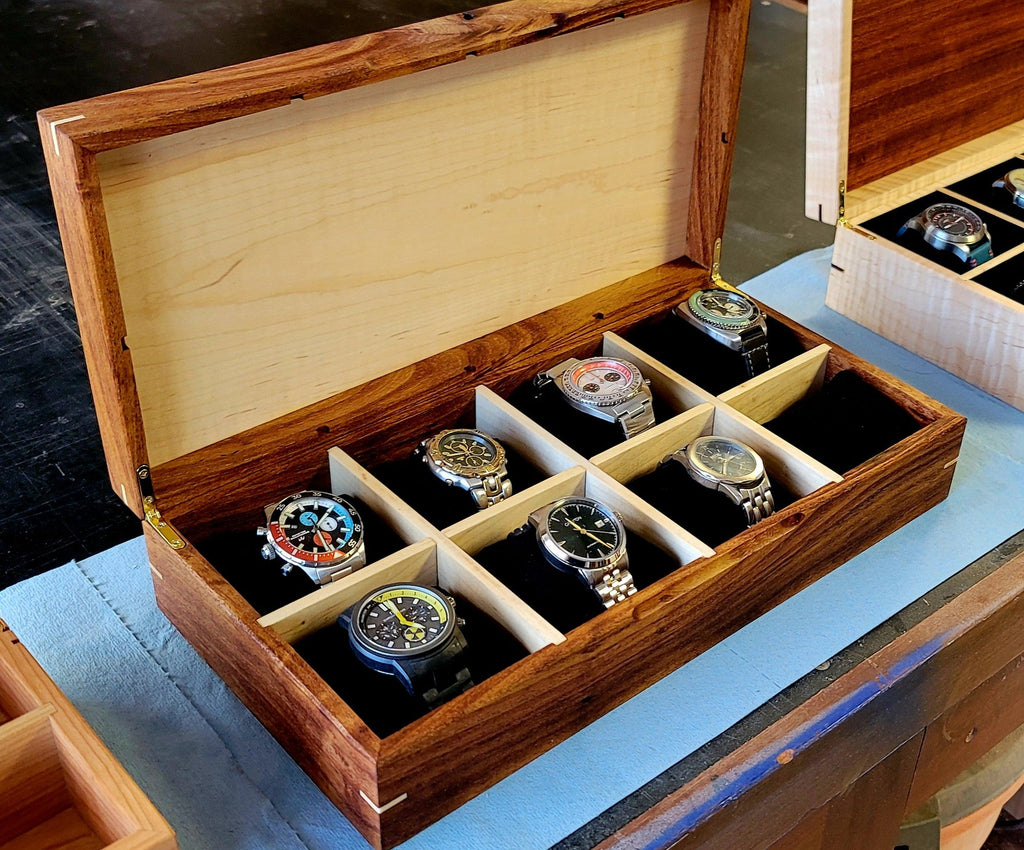 Desert Mesquite and Curly Maple Watch Box - 8 Watch Compartments
